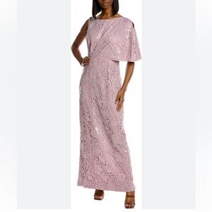 JS Collections Asymmetrical Shoulder Short Sleeve Sequin Lace Gown Size 6